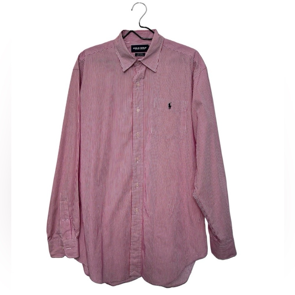 Polo Golf Ralph Lauren Shirt L Red & White Striped Long Sleeved Lofting Cotton
